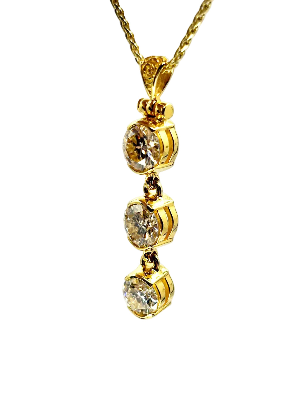 Champagne Moisanite x3 Fine Vibrational Gemstone Pendant