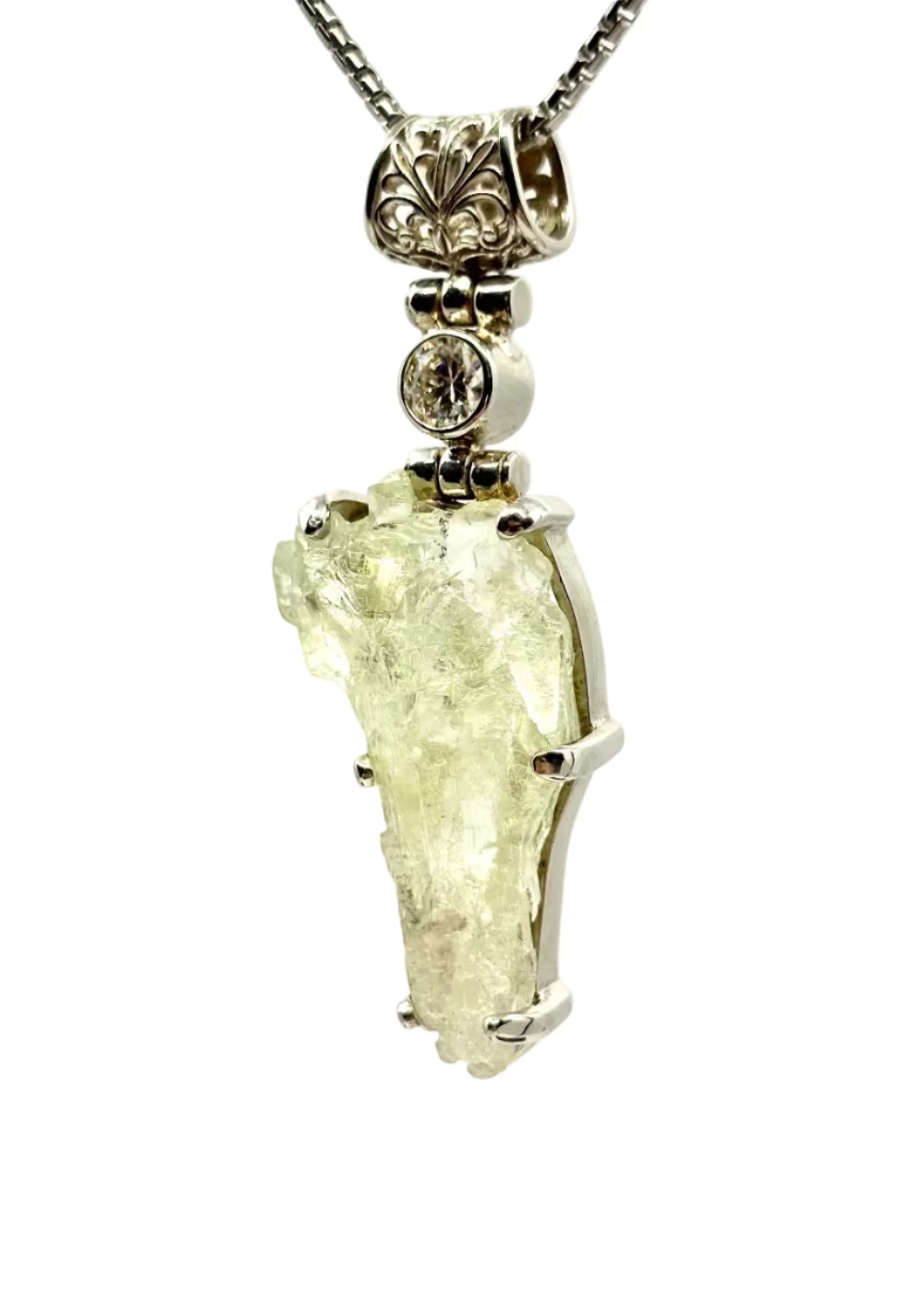 Raw Aquamarine + Moissanite, Fine Vibrational Gemstone Pendant
