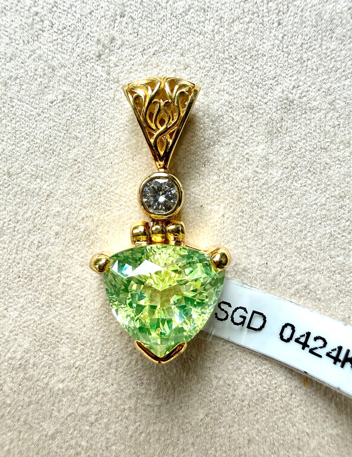 Mint Spinel + Moissanite Fine Vibrational Gemstone Pendant
