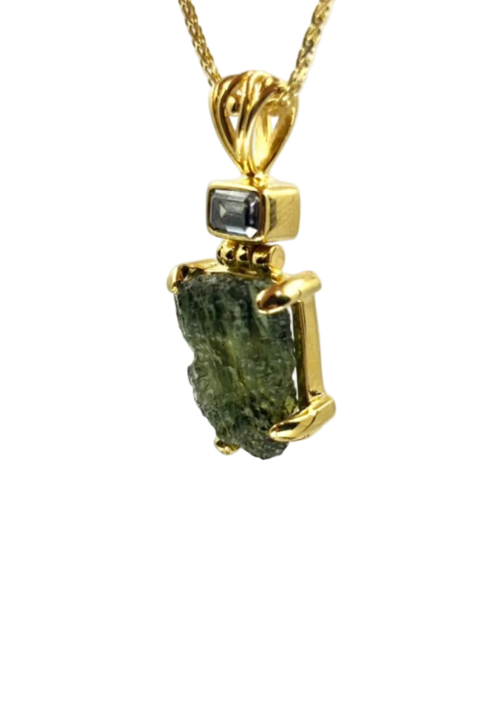 Moldavite + Black Moisanite Fine Vibrational Gemstone Pendant