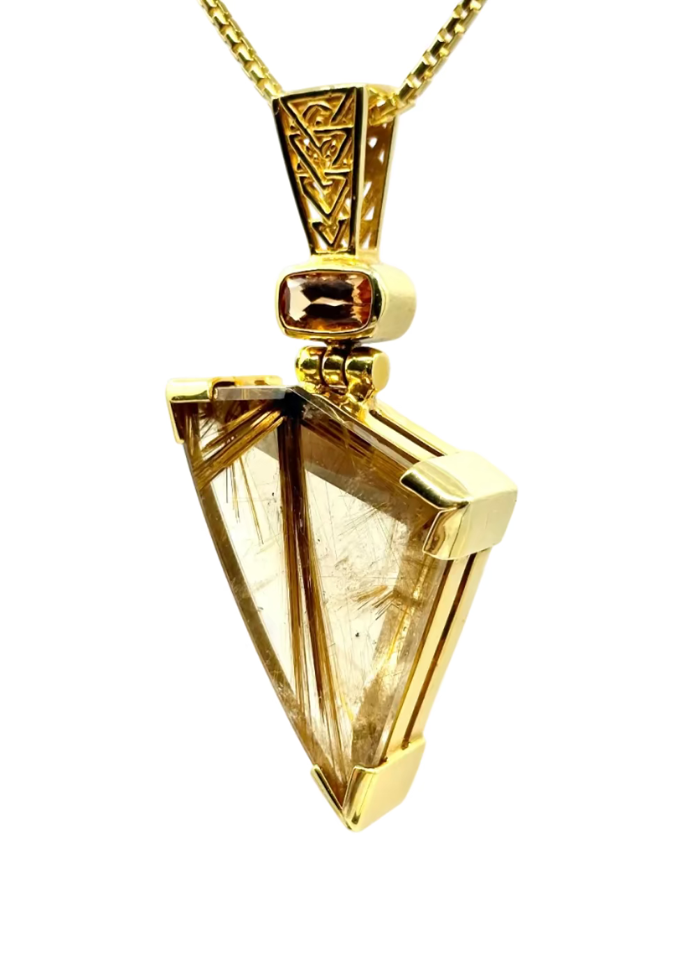 Golden Rutilated Quartz Flower + Imperial Topaz Fine Vibrational Gemstone Pendant