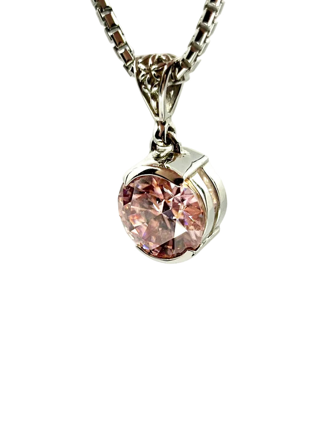 Pink Moissanite Round, Fine Vibrational Gemstone Pendant