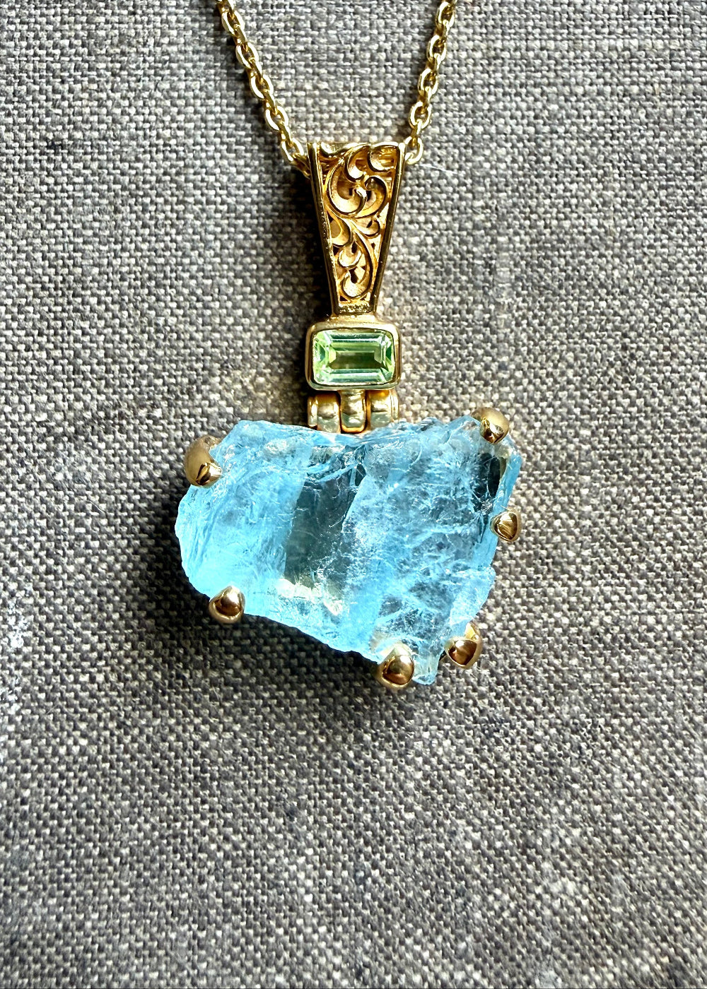 Raw Blue Beryl + Mint Spinel Vibrational Gemstone Pendant
