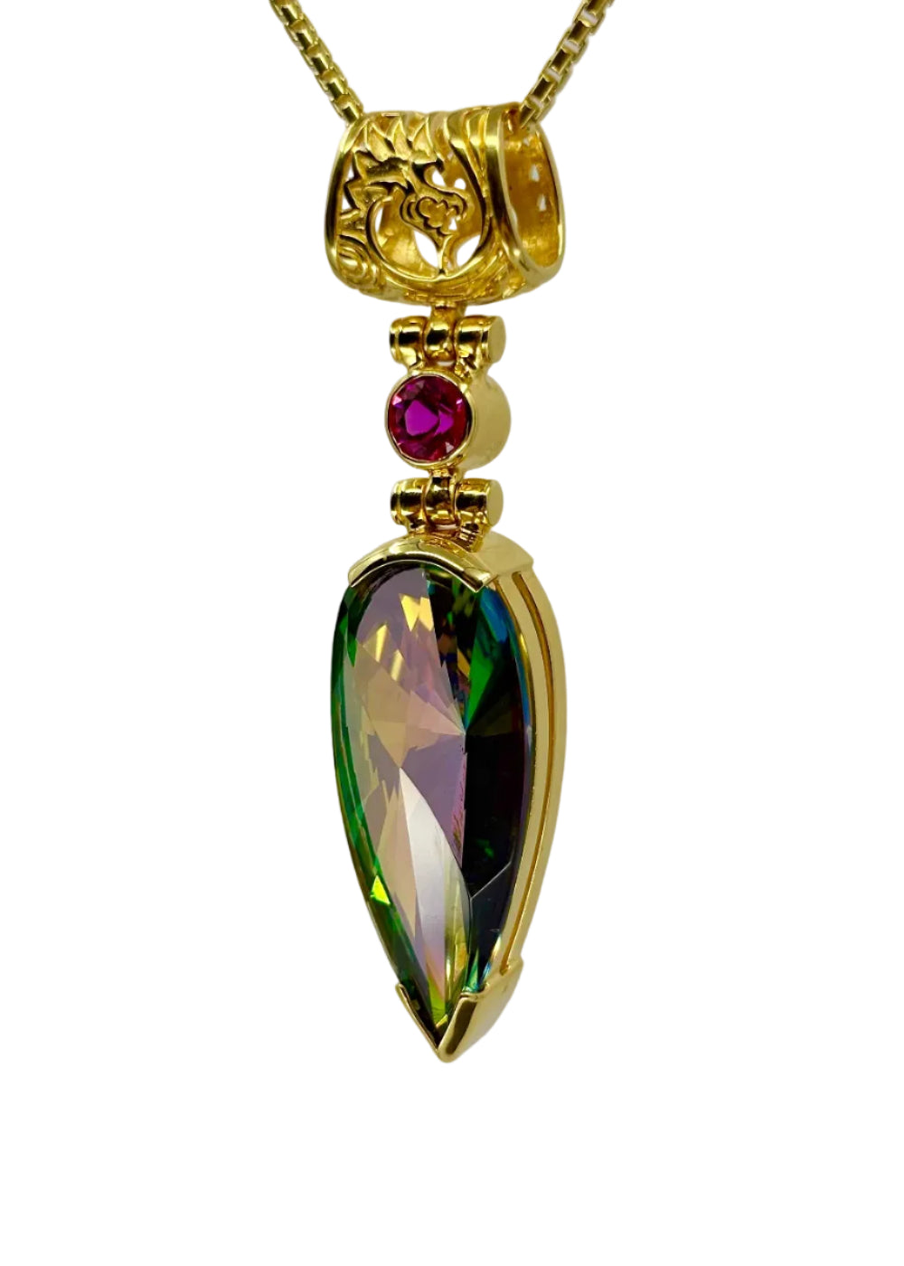Luminous Heart Mystic Quartz + Pink Sapphire Fine Vibrational Gemstone Pendant
