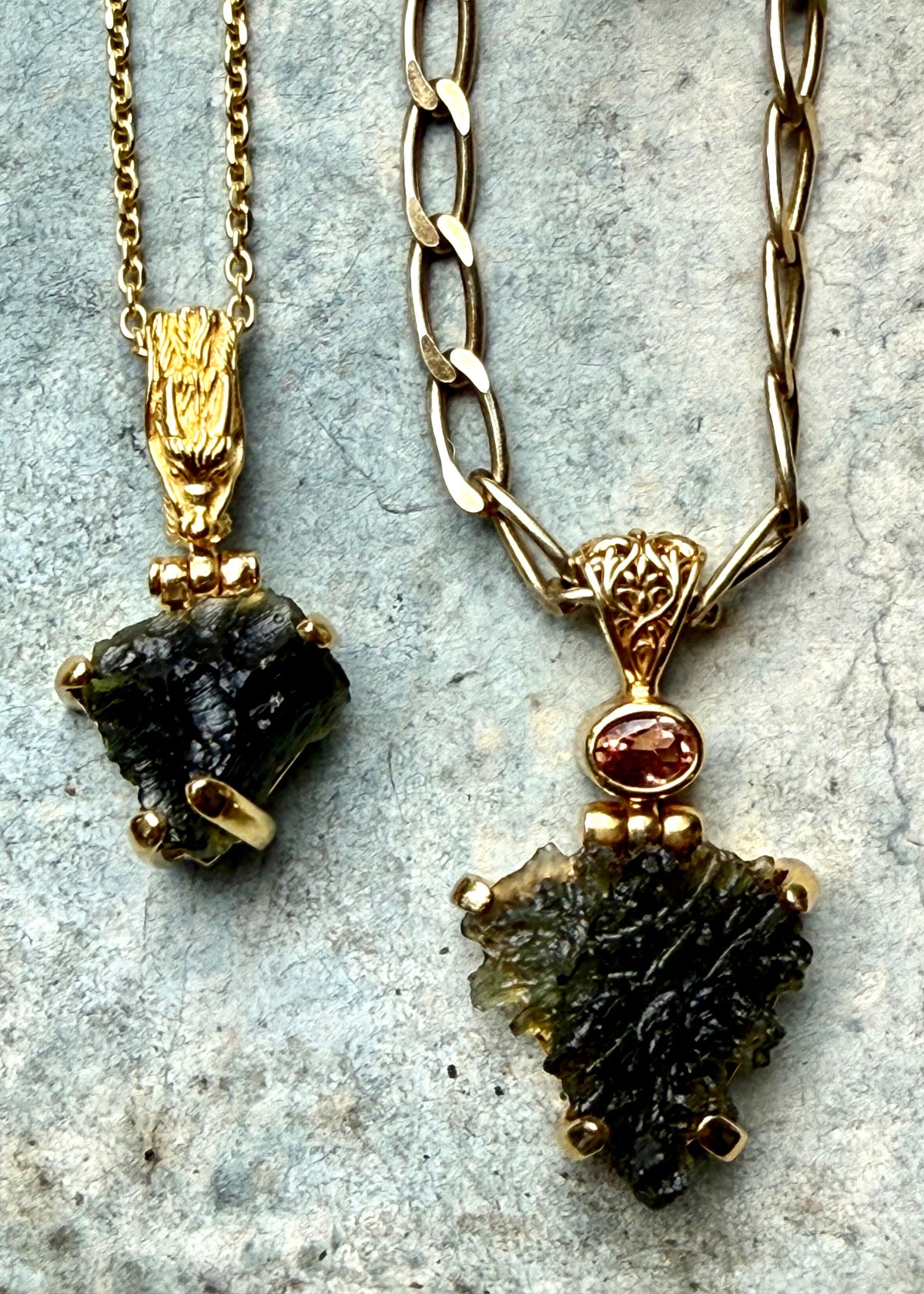 Bezednice Moldavite + Imperial Topaz, Fine Vibrational Gemstone Pendant