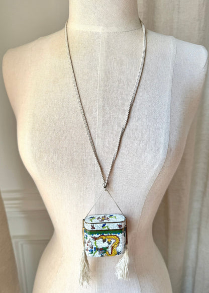 Vintage Dragon Cloisonné Tassel Box Necklace