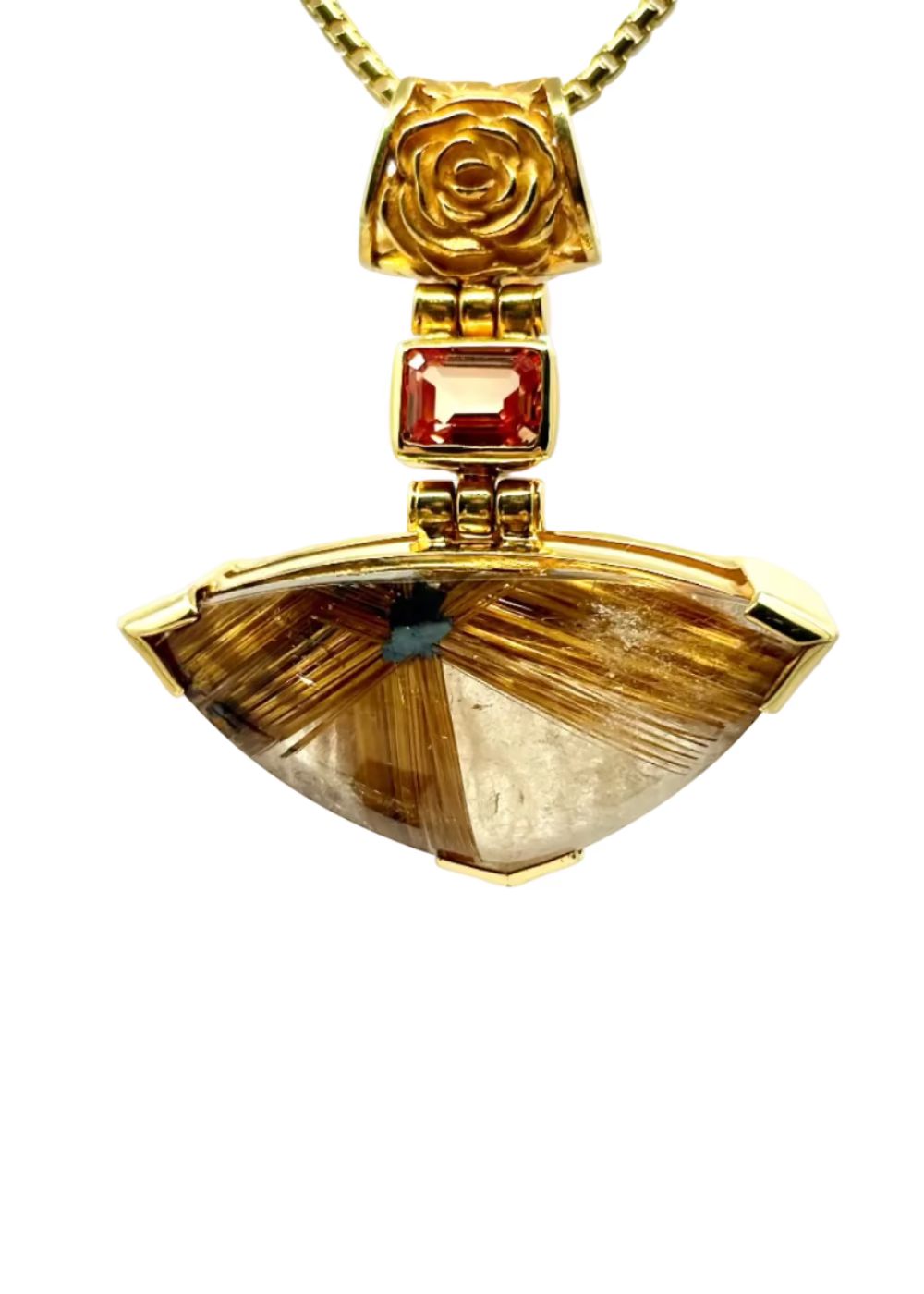 Golden Rutilated Quartz Flower + Imperial Topaz Fine Vibrational Gemstone Pendant