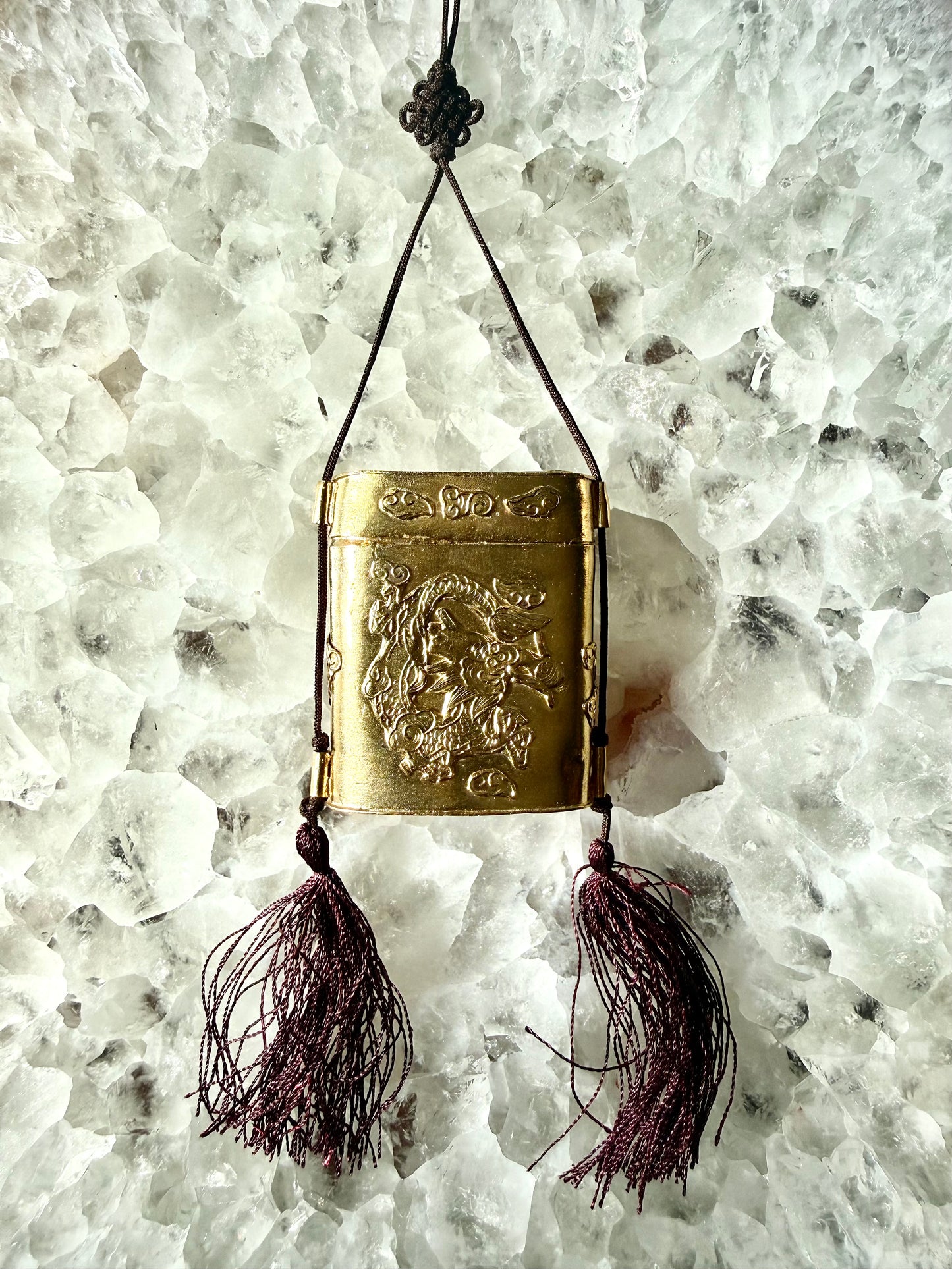 Vintage Embossed Gold Tone Dragon Tassel Box Necklace