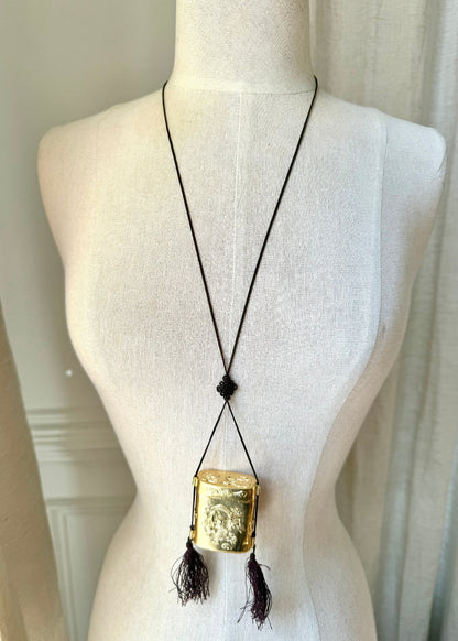 Vintage Embossed Gold Tone Dragon Tassel Box Necklace