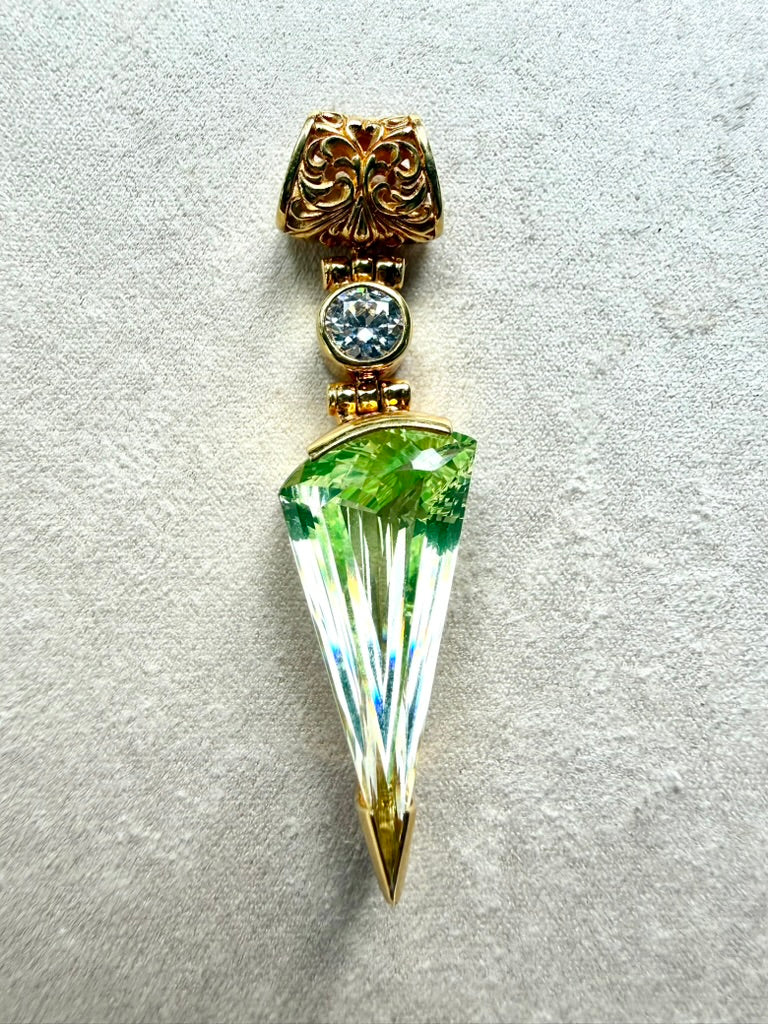 Mint Green Spinel + Moissanite Fine Vibrational Gemstone Pendant