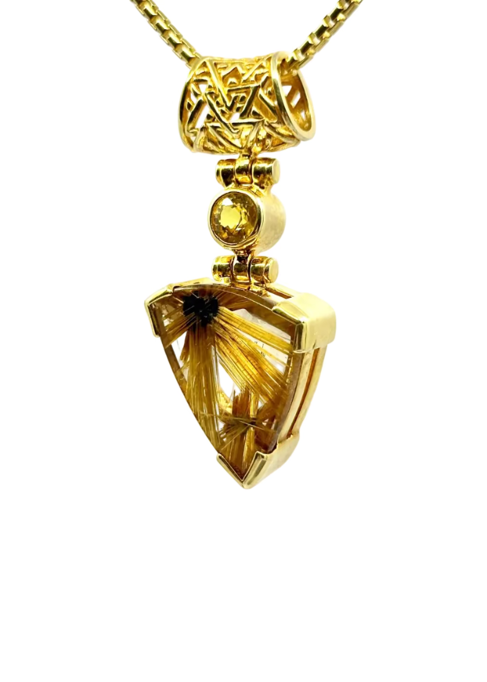 Golden Rutilated Quartz Flower + Yellow Sapphire Fine Vibrational Gemstone Pendant