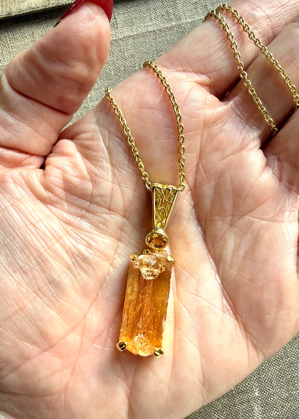 Raw Imperial Topaz + Orange Sapphire Fine Vibrational Gemstone Pendant *