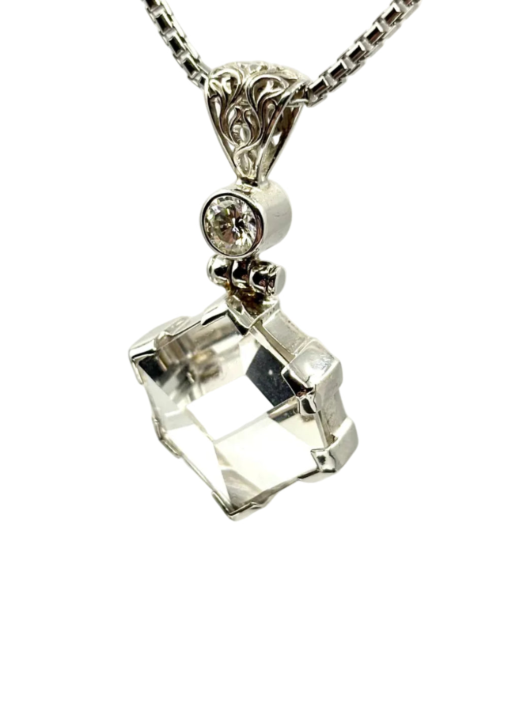 Portal Quartz + Moissanite, Fine Vibrational Gemstone Pendant