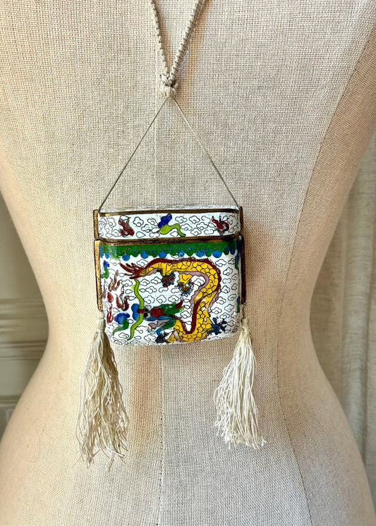 Vintage Dragon Cloisonné Tassel Box Necklace