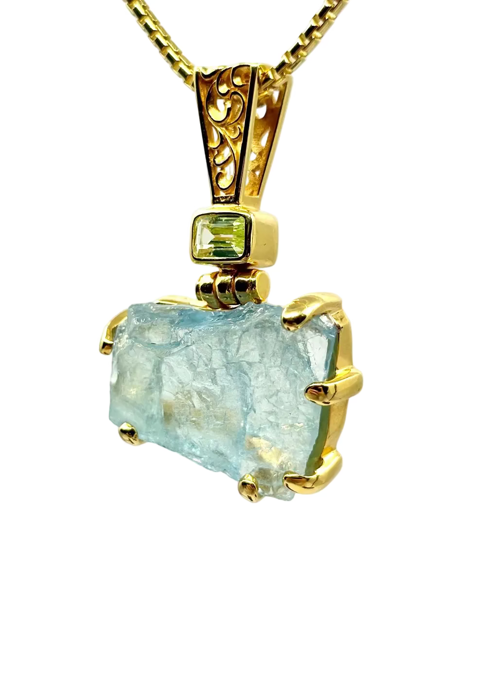Raw Blue Beryl + Mint Spinel Vibrational Gemstone Pendant