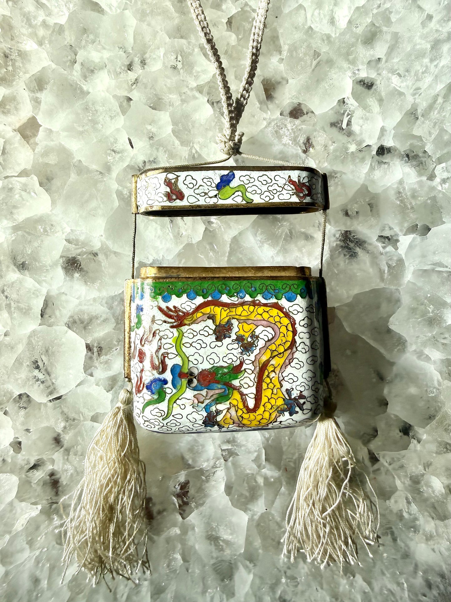 Vintage Dragon Cloisonné Tassel Box Necklace