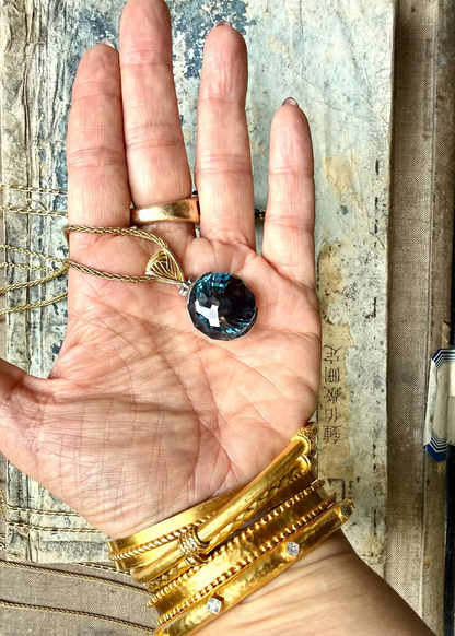 Blue Green Spinel Vibrational Gemstone Pendant