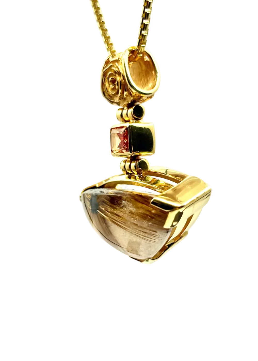 Golden Rutilated Quartz Flower + Imperial Topaz Fine Vibrational Gemstone Pendant