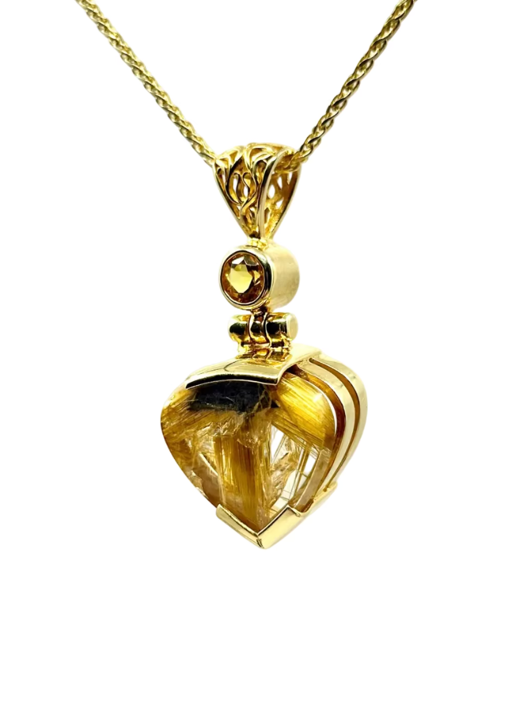 Golden Rutilated Quartz + Golden Beryl Fine Vibrational Gemstone Pendant
