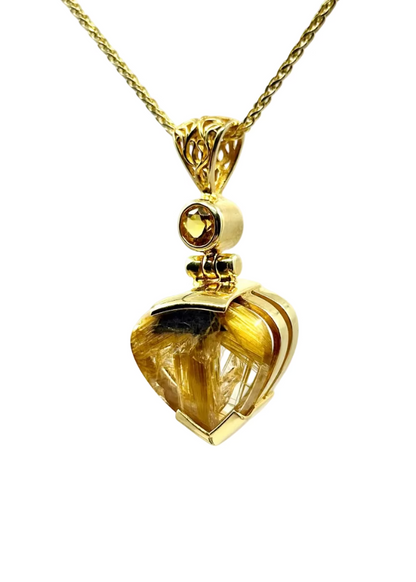 Golden Rutilated Quartz + Golden Beryl Vibrational Gemstone Pendant