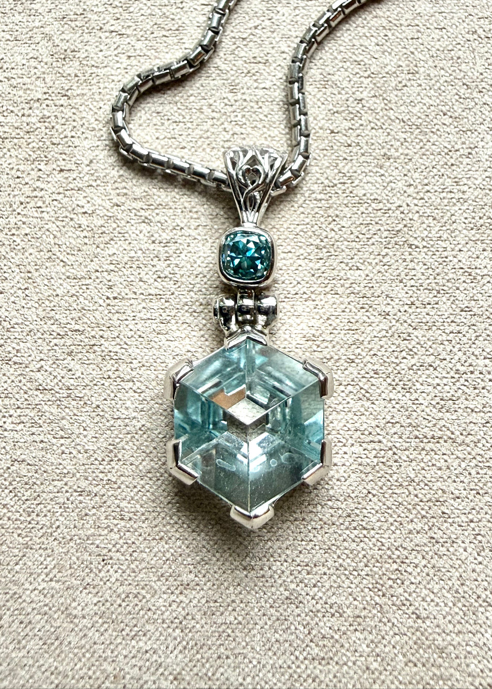 Blue Topaz Portal + BG Moissanite Fine Vibrational Gemstone Pendant