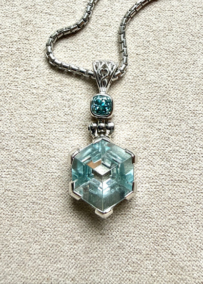 Blue Topaz Portal + BG Moissanite Vibrational Gemstone Pendant
