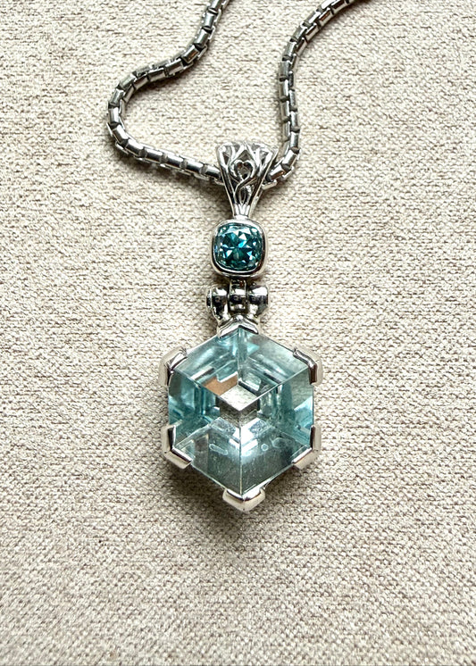 Blue Topaz Portal + BG Moissanite Fine Vibrational Gemstone Pendant