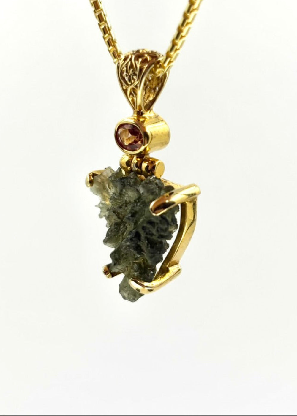 Bezednice Moldavite +  Imperial Topaz, Fine Vibrational Gemstone Pendant *