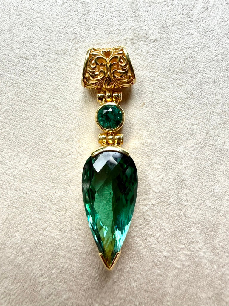 Green Hydro Quartz + Green Chrysoberyl Fine Vibrational Gemstone Pendant