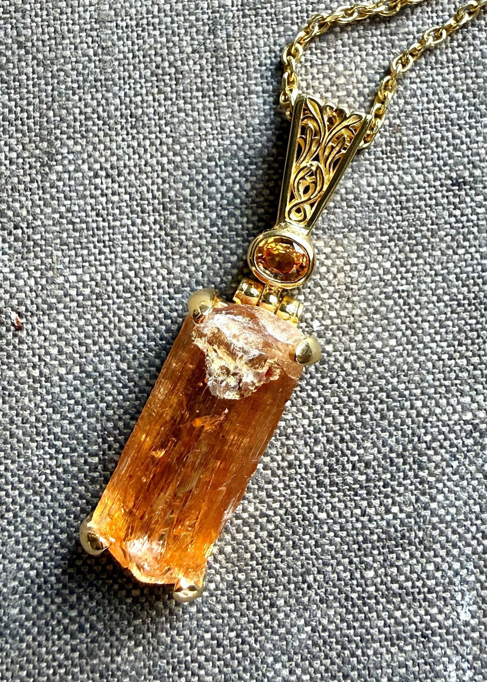 Raw Imperial Topaz + Orange Sapphire Fine Vibrational Gemstone Pendant *