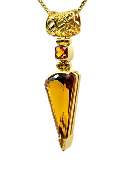 Golden Hydro Quartz + Cognac Sapphire Vibrational Gemstone Pendant