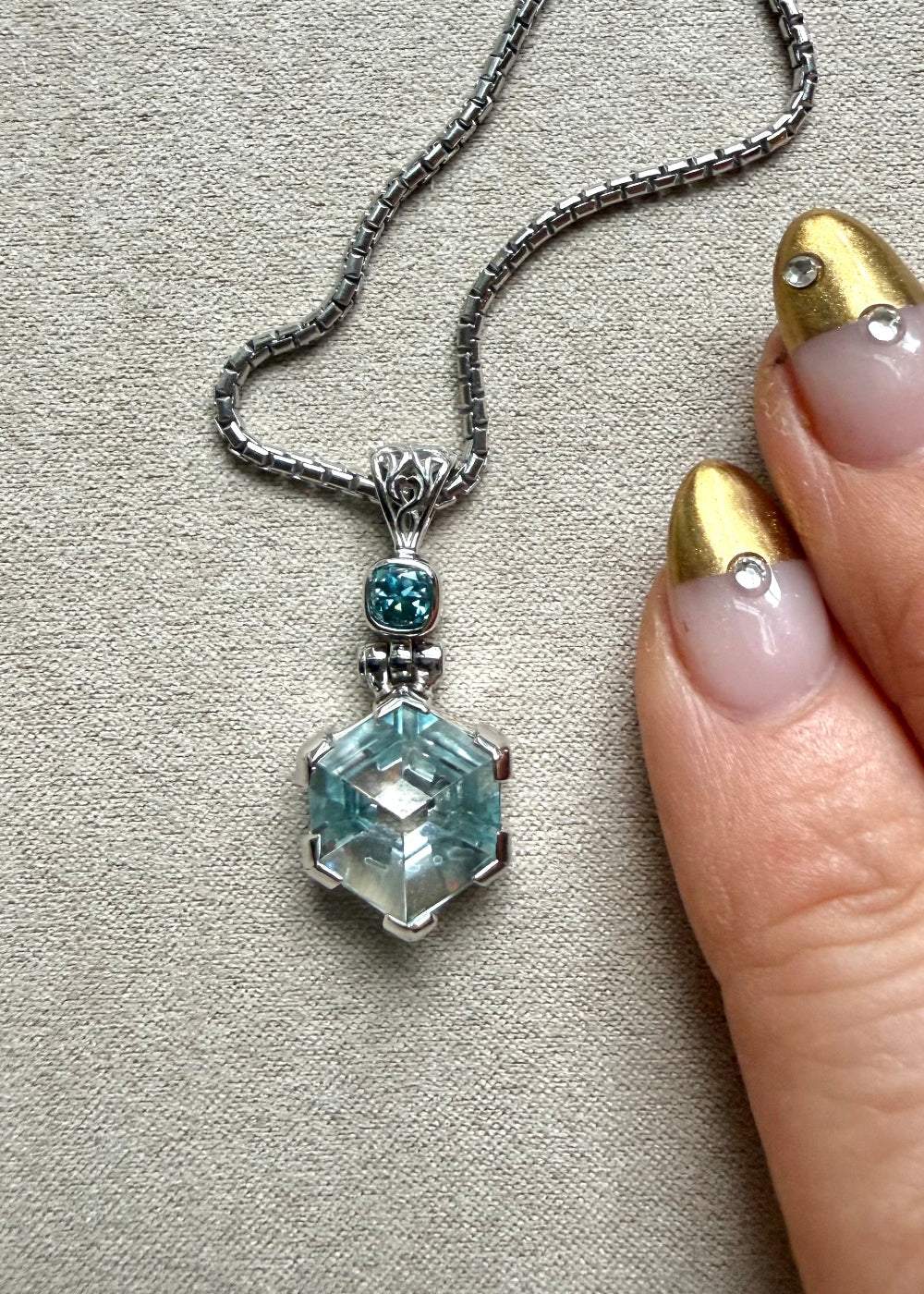 Blue Topaz Portal + BG Moissanite Fine Vibrational Gemstone Pendant