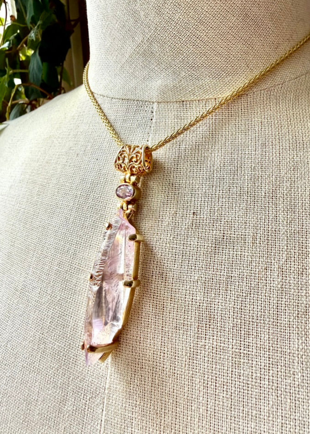 Raw Kunzite x2 Fine Vibrational Gemstone Pendant