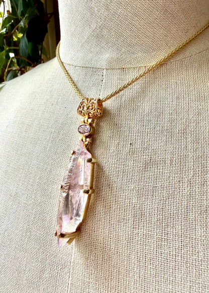 Raw Kunzite x2 Fine Vibrational Gemstone Pendant