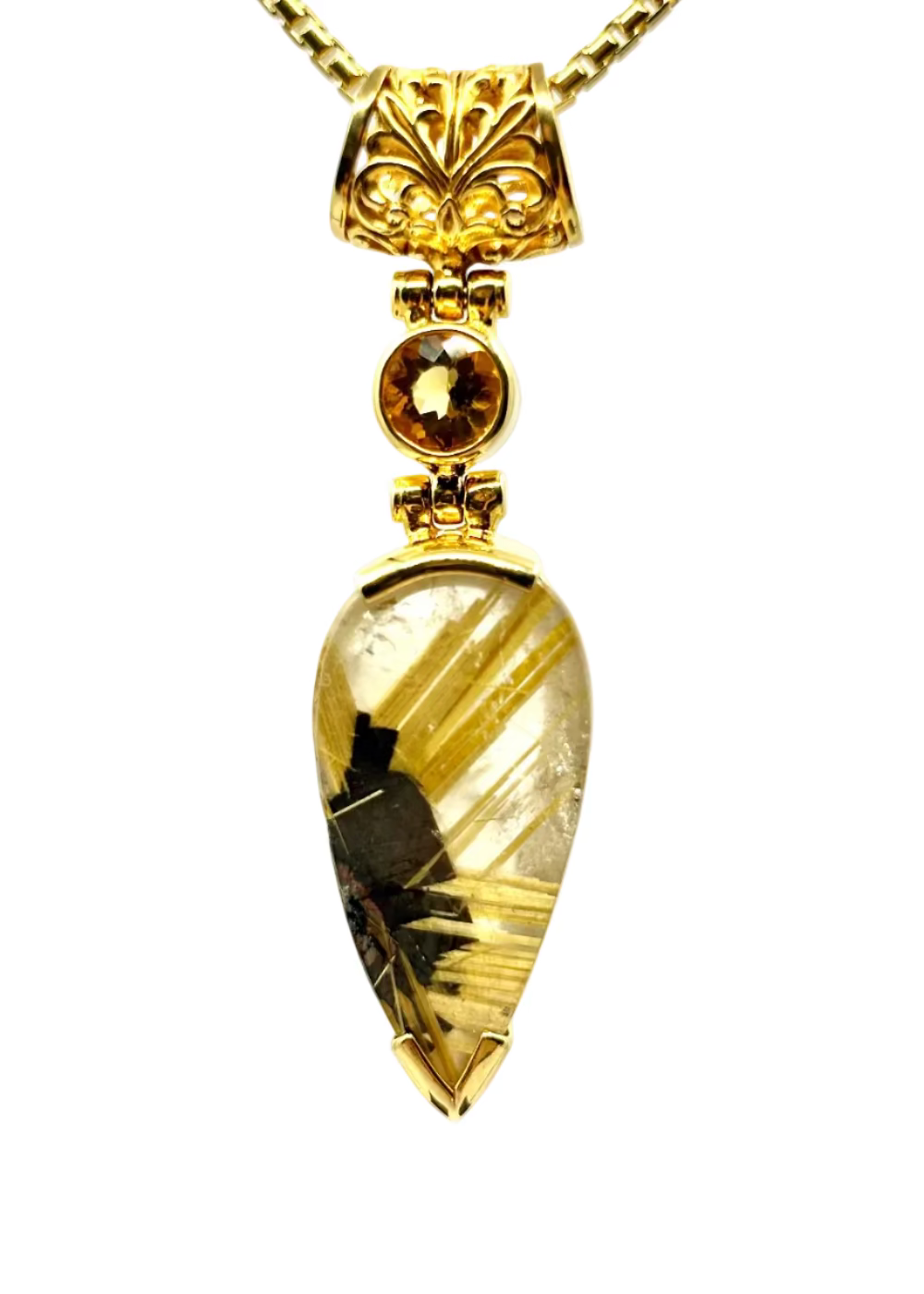 Golden Rutilated Quartz Flower + Golden Beryl, Fine Vibrational Gemstone Pendant