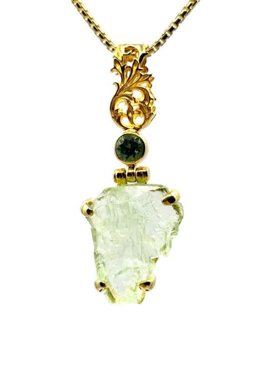 Raw Spodumene + Paraiba Spinel Vibrational Gemstone Pendant