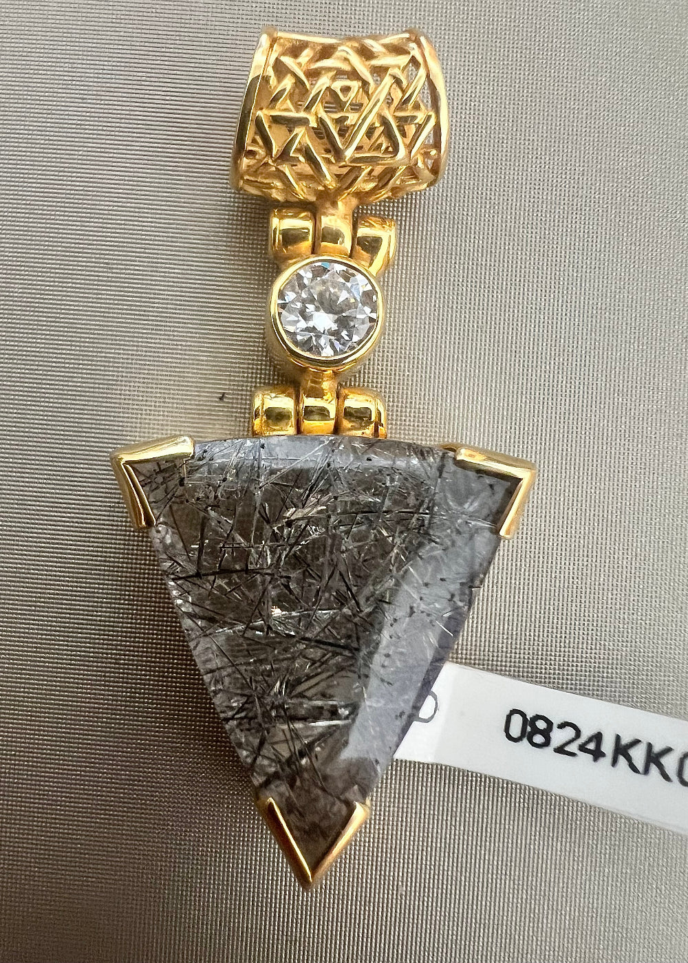 Black Tourmaline Rutilated Quartz + Moissanite Fine Vibrational Gemstone Pendant