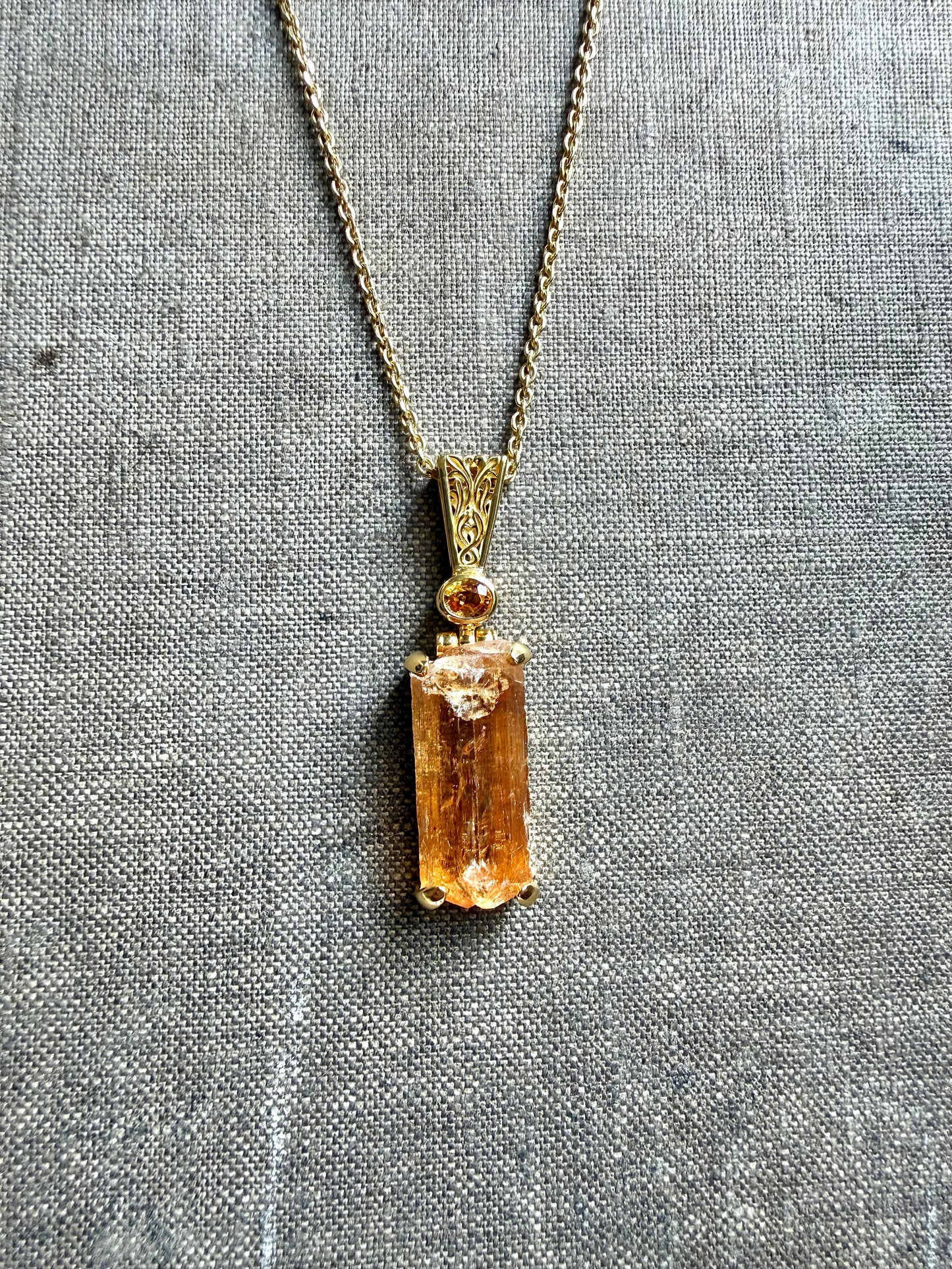Raw Imperial Topaz + Orange Sapphire Fine Vibrational Gemstone Pendant *