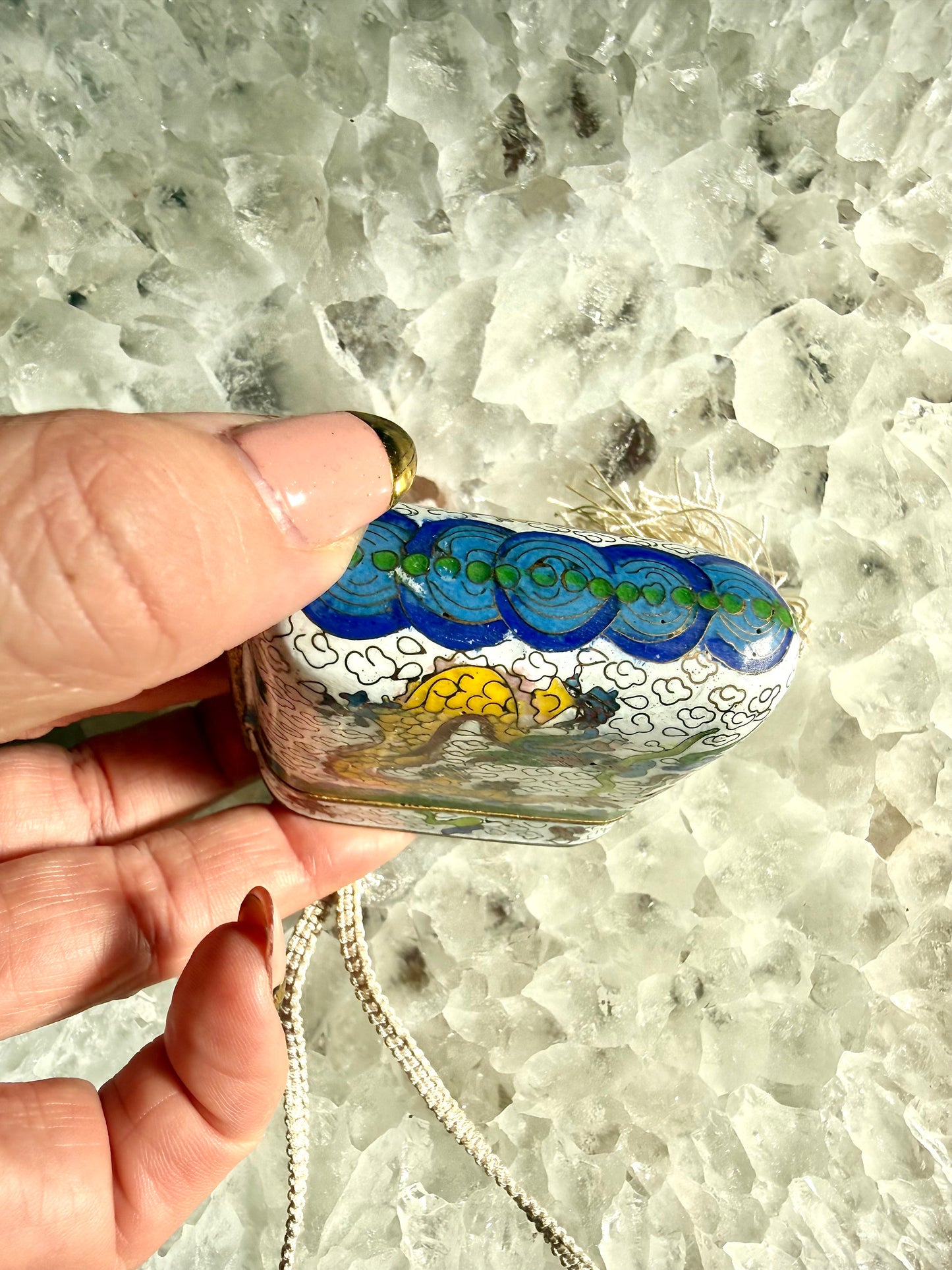 Vintage Dragon Cloisonné Tassel Box Necklace