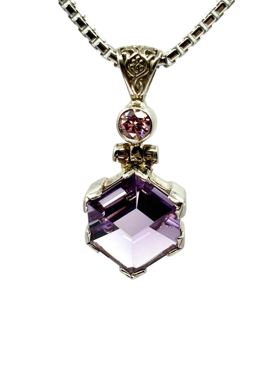 Portal Amethyst + Pink Moissanite Fine Vibrational Gemstone Pendant