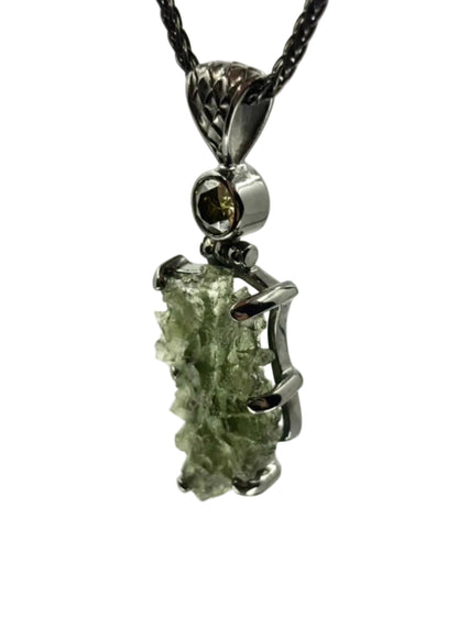 Besednice Moldavite + Blk Moissanite Vibrational Gemstone Pendant