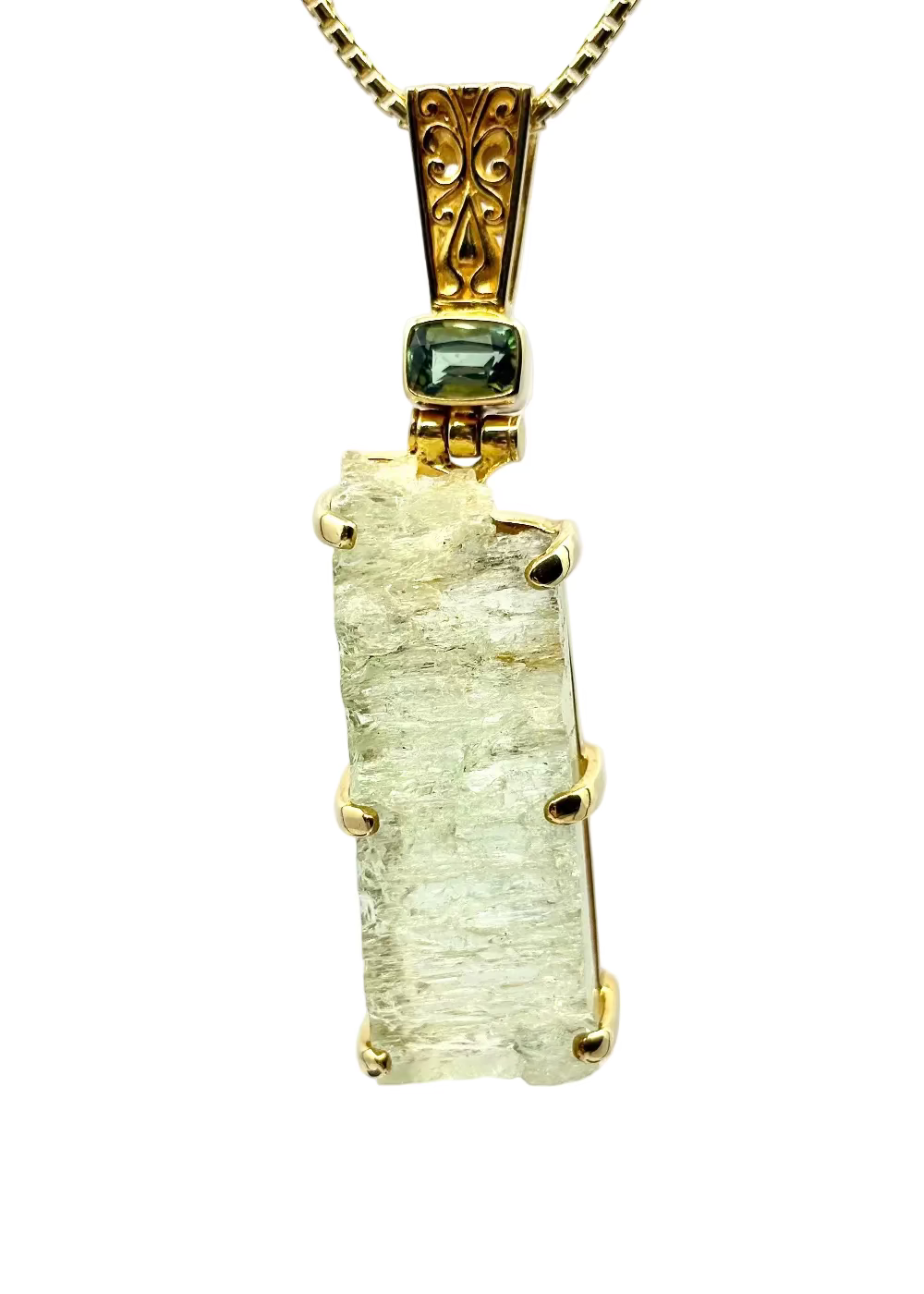 Raw Blue Beryl + Mint Tourmaline Vibrational Gemstone Pendant