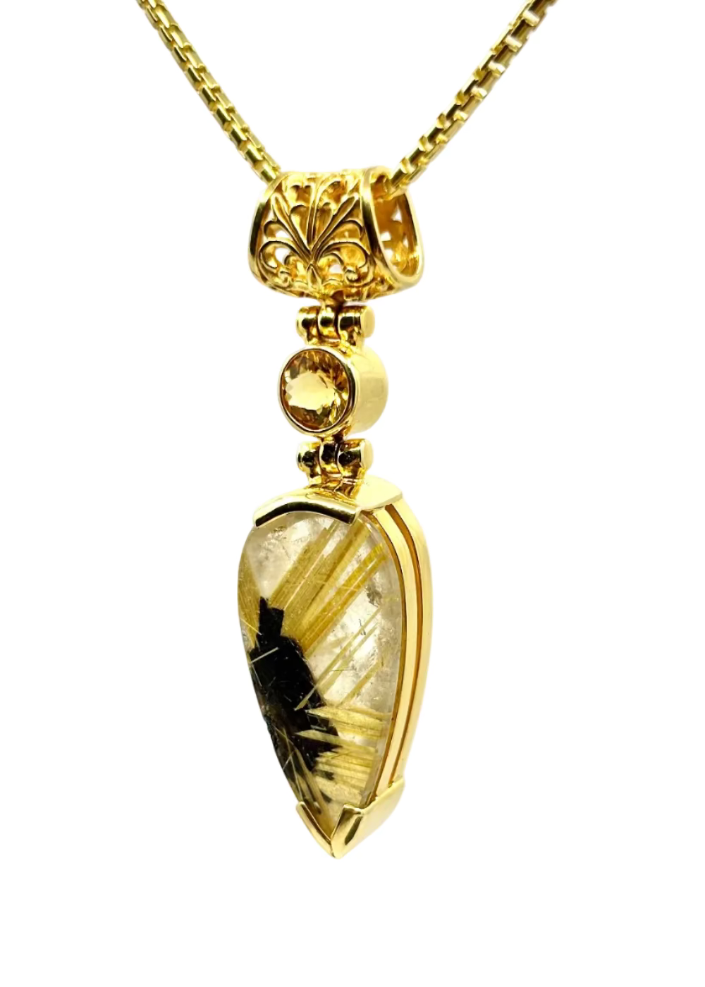 Golden Rutilated Quartz Flower + Golden Beryl, Fine Vibrational Gemstone Pendant