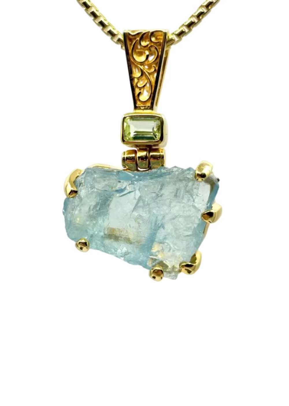 Raw Blue Beryl + Mint Spinel Vibrational Gemstone Pendant