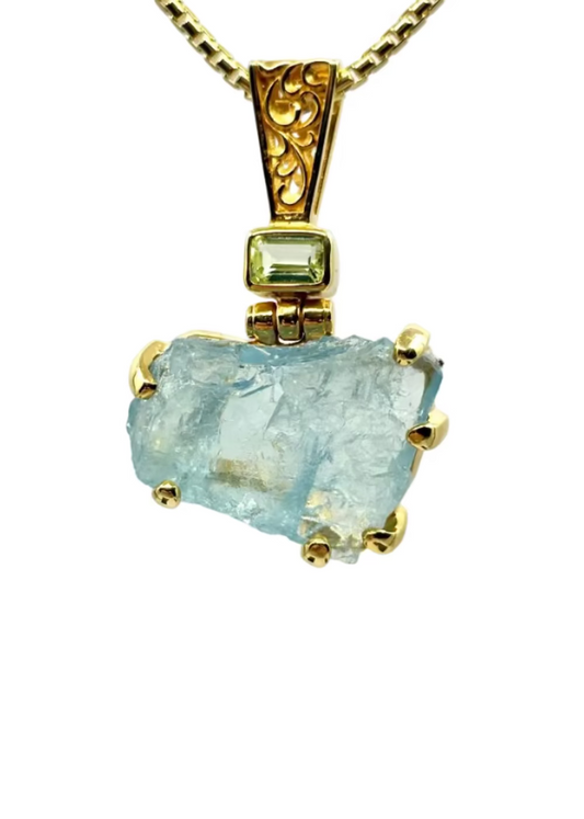 Raw Blue Beryl + Mint Spinel Vibrational Gemstone Pendant