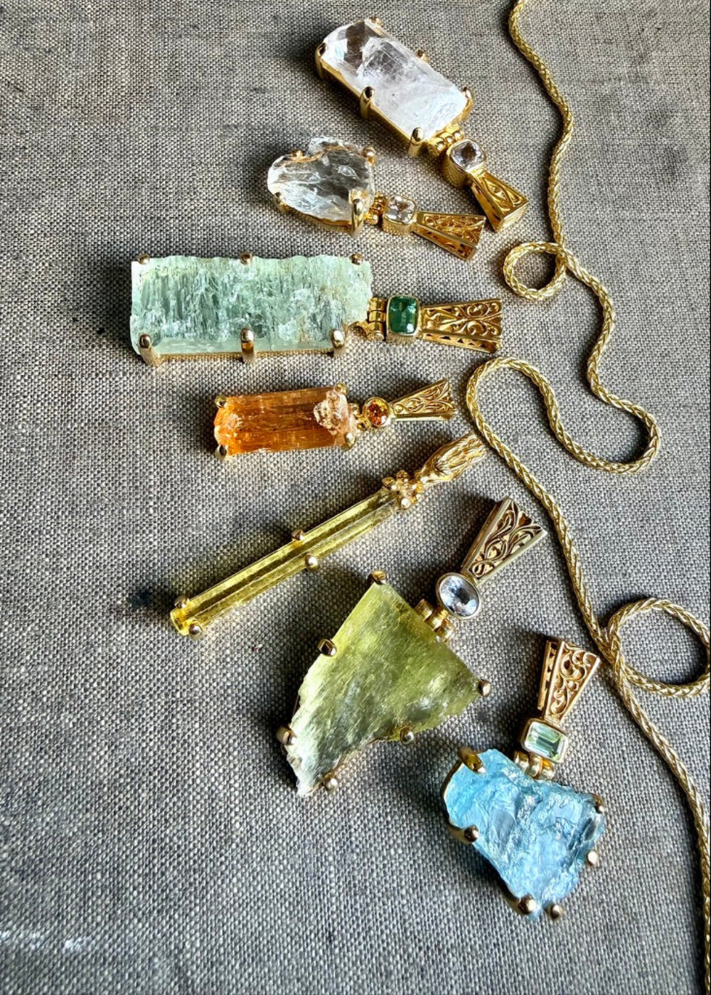 Raw Blue Beryl + Mint Spinel Vibrational Gemstone Pendant