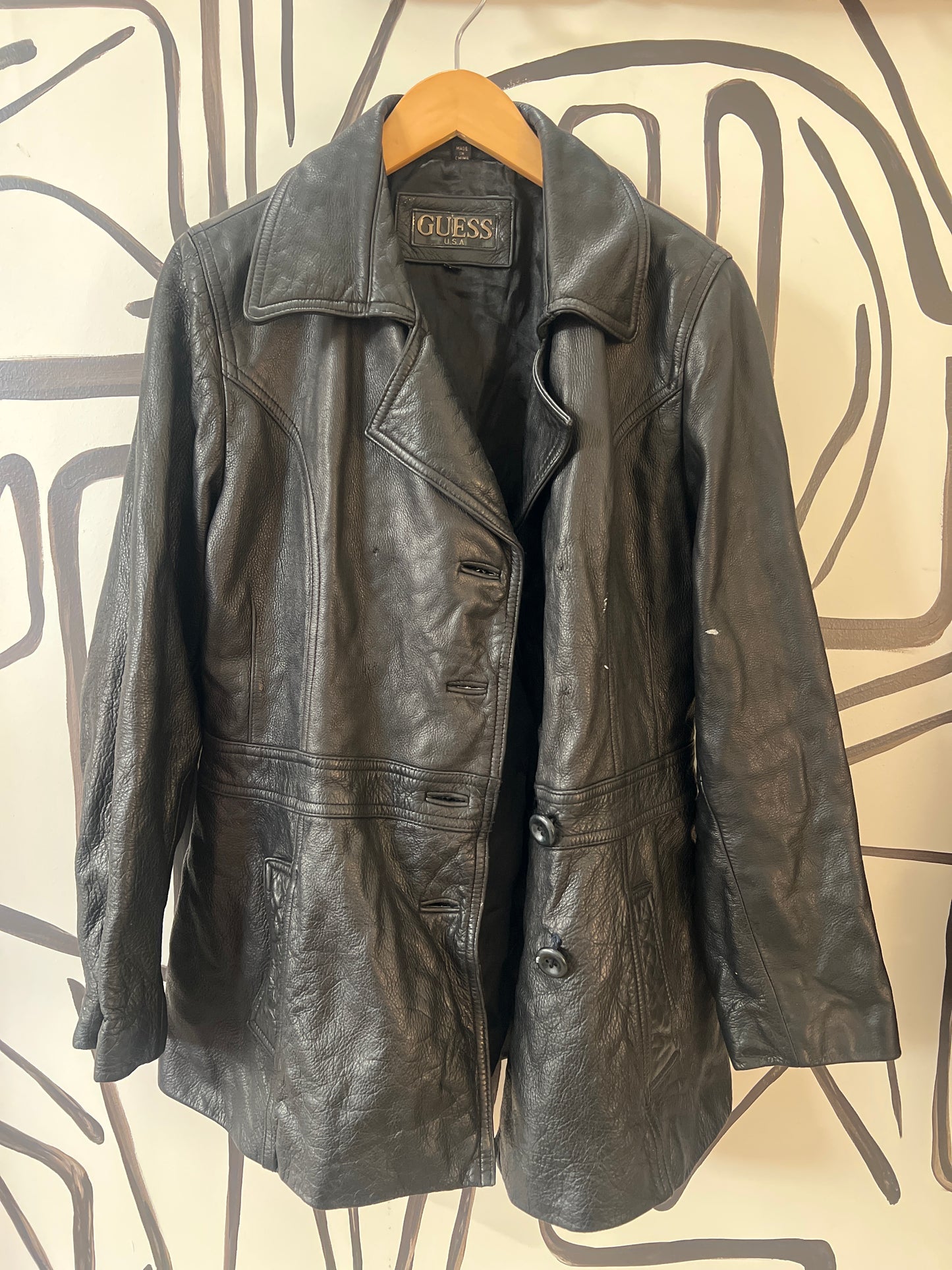 Vintage Guess Black Leather Jacket