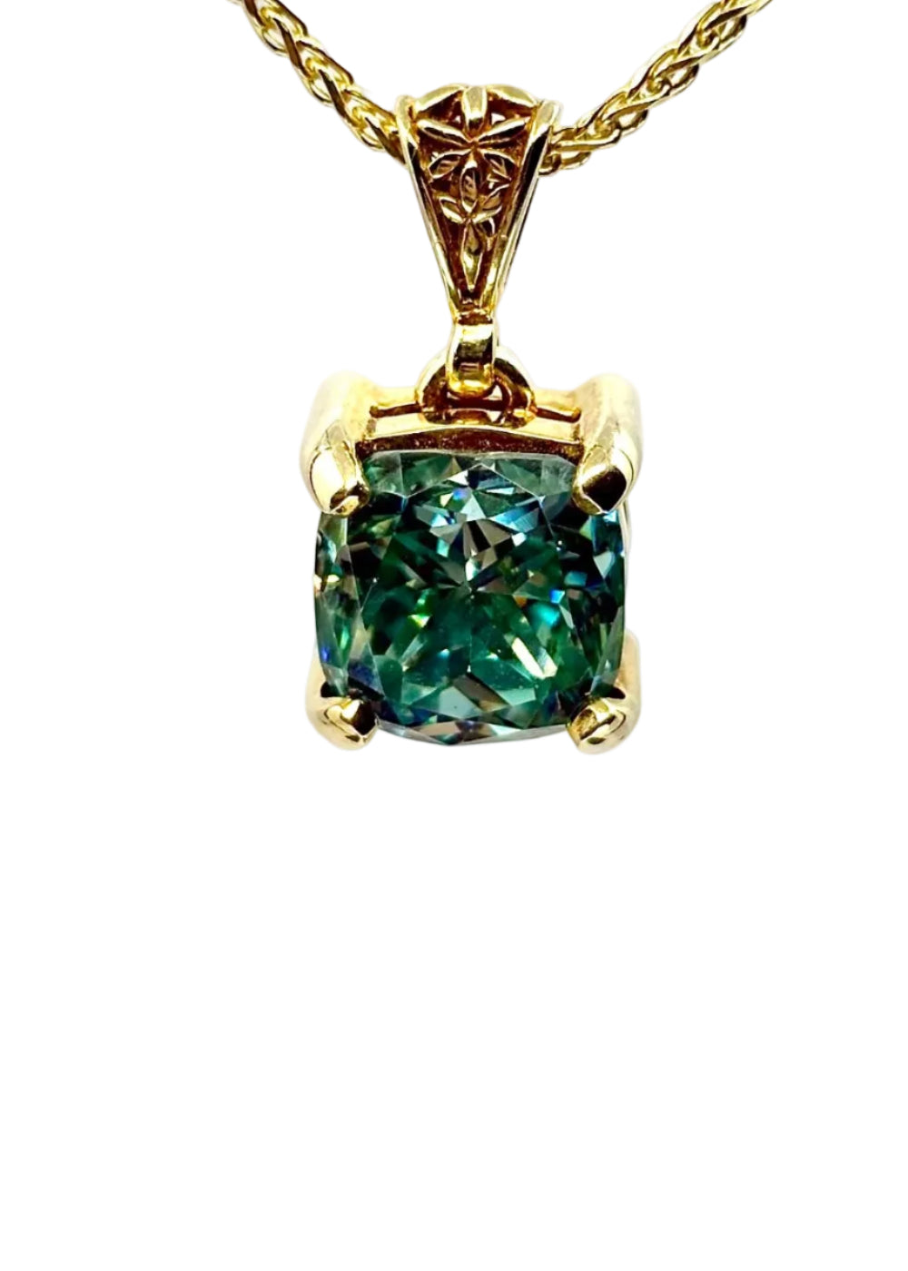 Blue Green Moissanite Fine Vibrational Gemstone Pendant