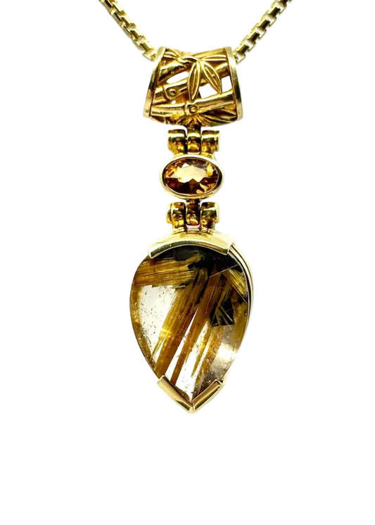 Golden Rutilated Quartz + Imperial Topaz Fine Vibrational Gemstone Pendant
