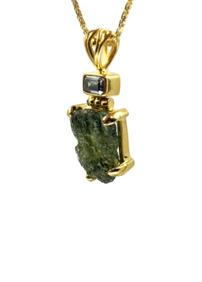 Moldavite + Black Moissanite Vibrational Gemstone Pendant